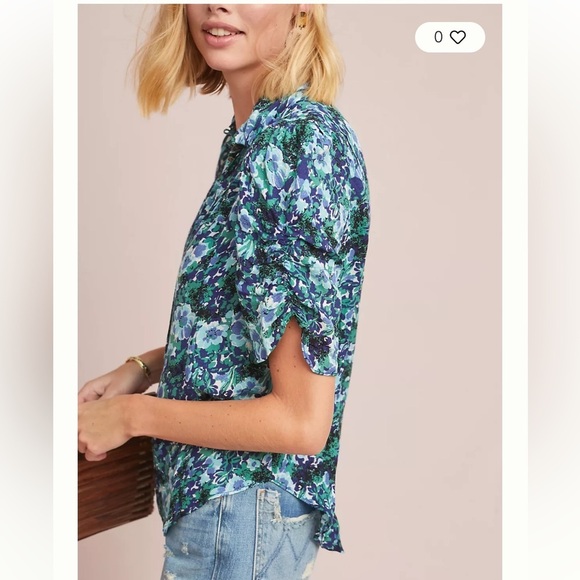 Maeve By Anthropologie Maka Watercolor Printed Top sz 8 - Picture 3 of 11